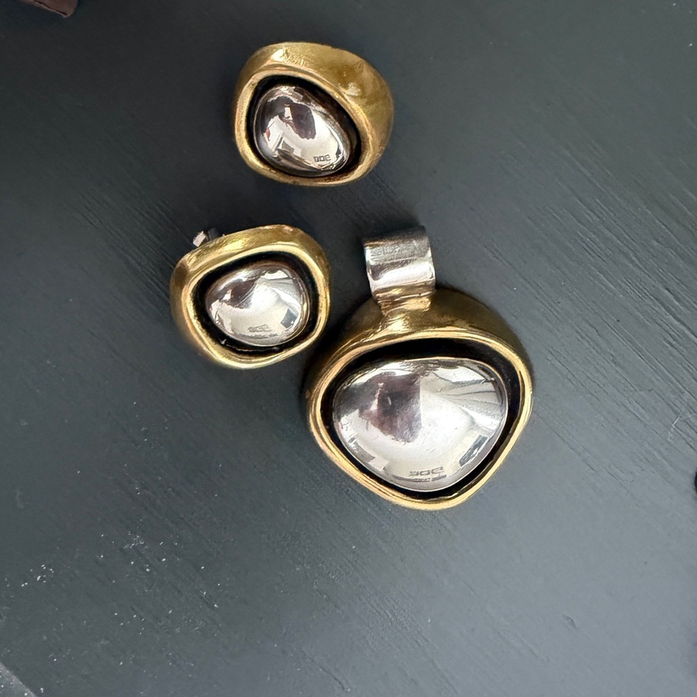 Gold and Silver pendant and earrings set